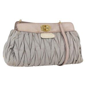 Authentic Miu Miu Matelasse Shoulder Bag Leather Gray Gold